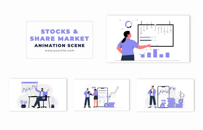 Stock Market Analysis Flat Design Character Animation Scene